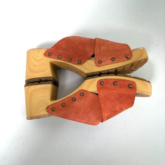 Kork Ease Tatum Leather Wooden Block Heel Slip On Sandal Size 8 Orange Clogs - Picture 5 of 10